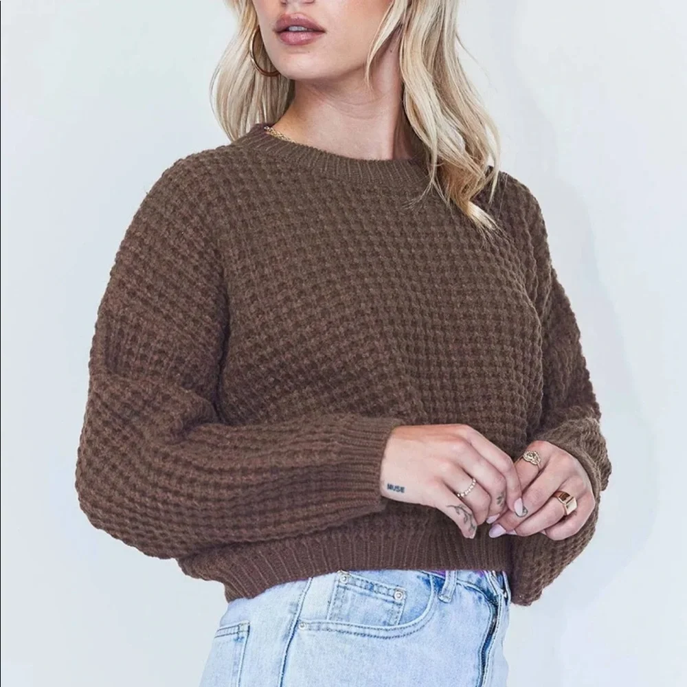 NWT Princes Polly KOBIE BALLON SLEEVE SWEATER BROWNsz S/M - Picture 3 of 6